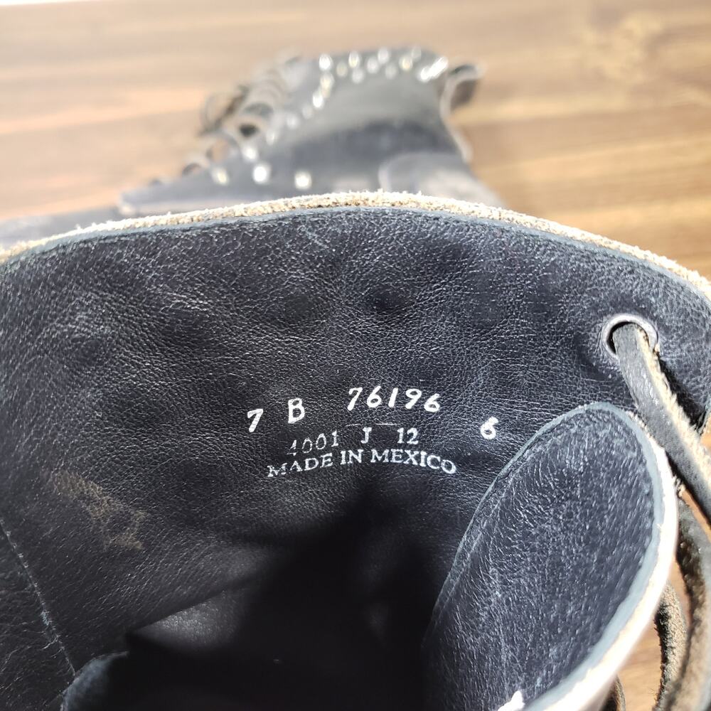 Frye Rogan Studded Distressed Lace up Boots Stonewash Black Womens 7 - Picture 9 of 10
